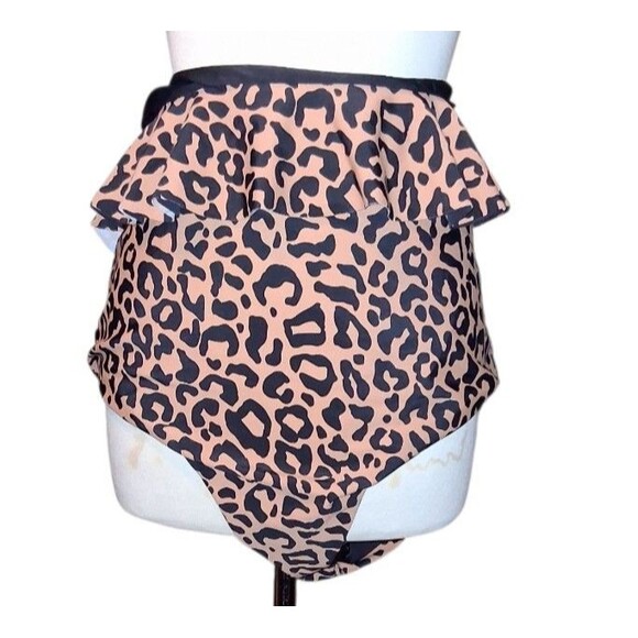 Coral Reef Women's High Waist Leopard Print Black Reversible Swimsuit Bottom XL - Picture 2 of 8